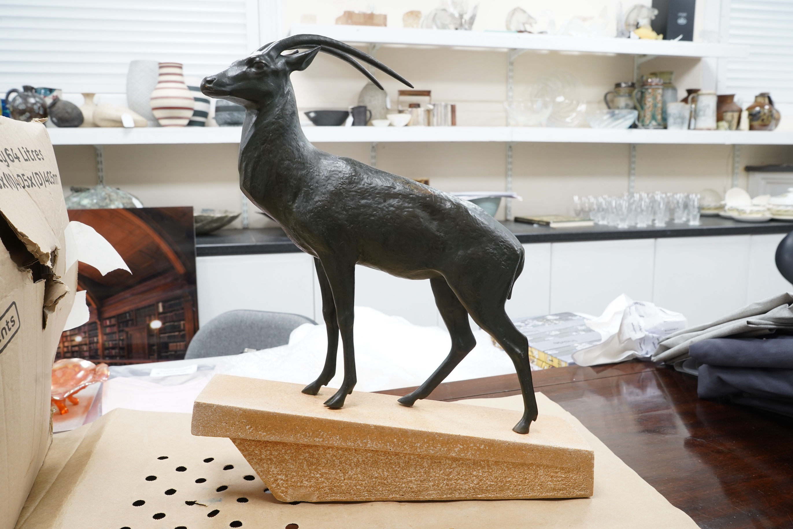 Max Le Verrier - Bronze Oryx on stand, 40.5cm wide x 48cm high